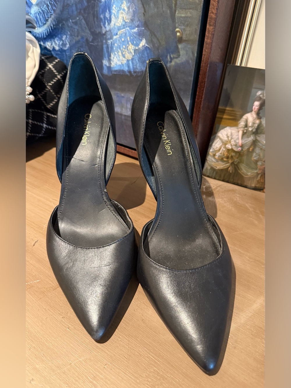 Calvin Klein Black and Gold D'Orsay Pointed-Toe Pumps - Picture 2 of 7